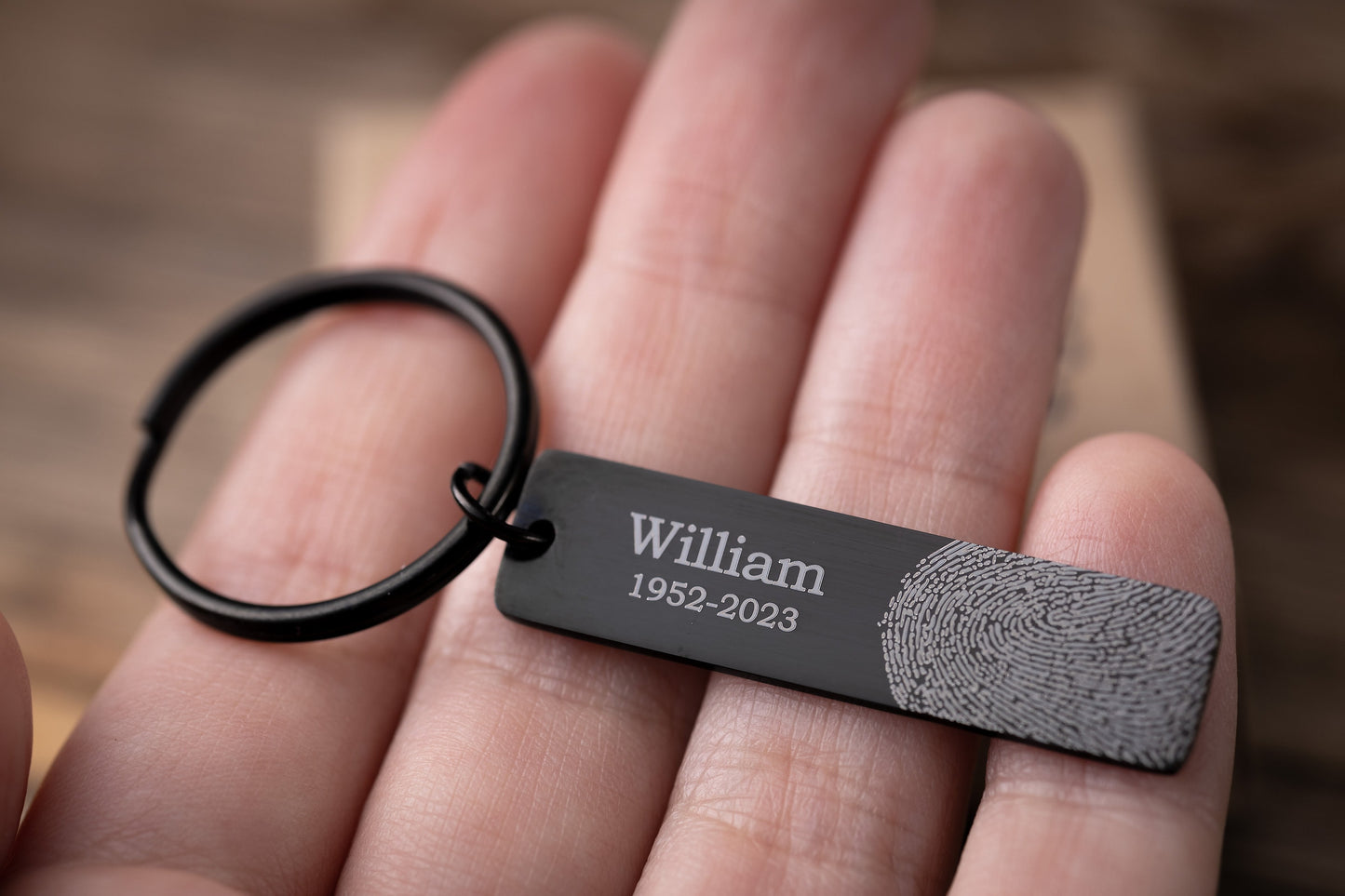 Actual Fingerprint Keyring, Memorial Grief Gift, Personalized Sympathy Keepsake Gift With Handwriting, Laser Engraved Custom Keychain, C.2