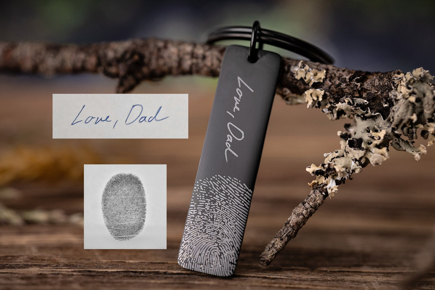 Actual Fingerprint Keyring, Memorial Grief Gift, Personalized Sympathy Keepsake Gift With Handwriting, Laser Engraved Custom Keychain, C.2