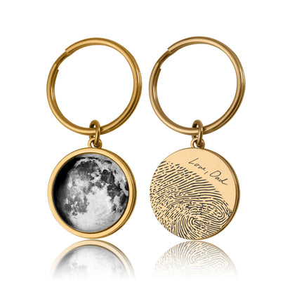 Custom Moon Phase Keyring With Engraved Fingerprint And Handwriting, Moon By Date Keychain, Grief Gift, Personalized Memorial Keepsake, RP.1