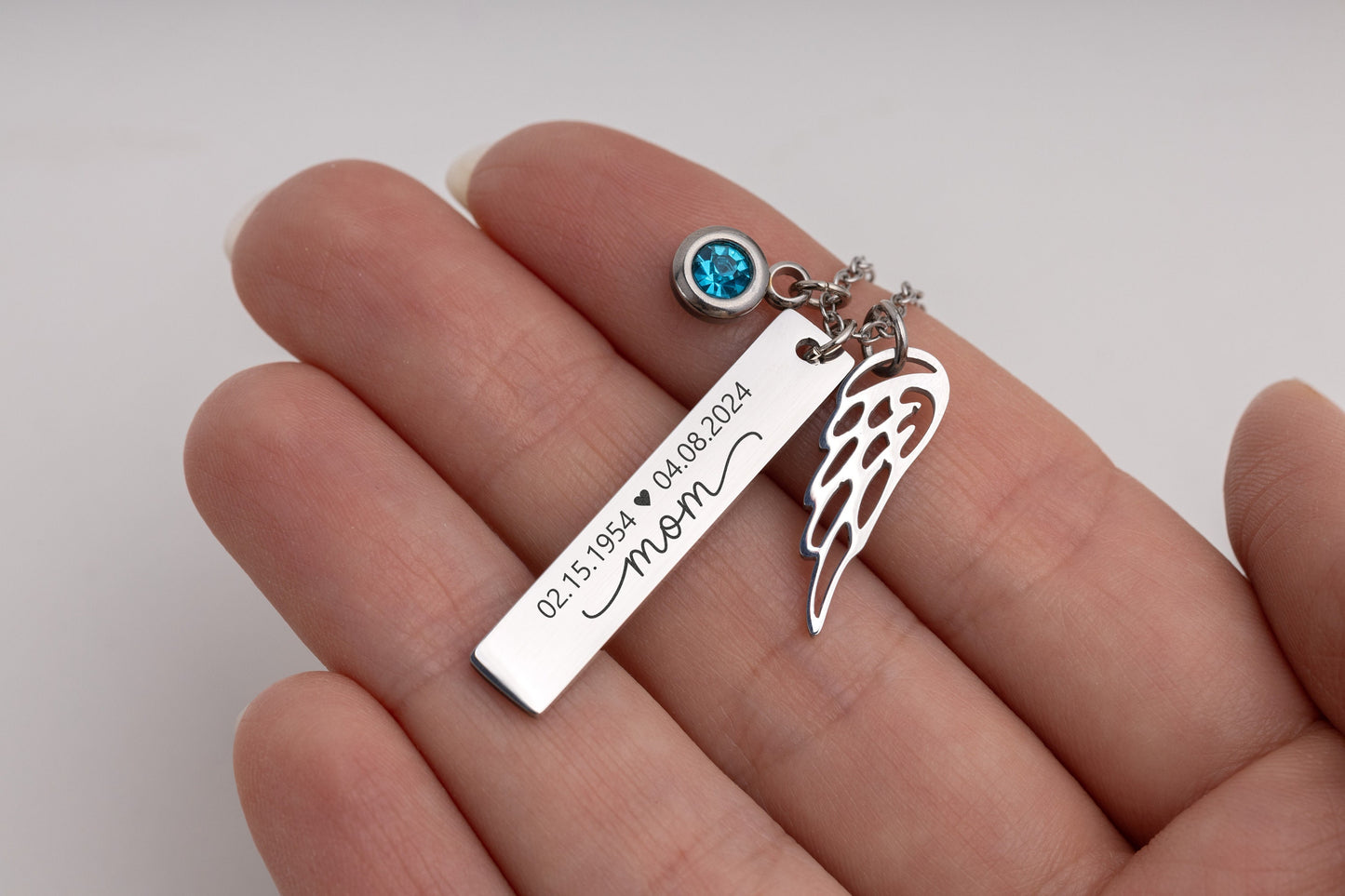 Personalized Monogram Necklaces Birthstone Pendant Mothers Unique Memorial Jewelry Bereavement Gift Loss of Loved One Wing Necklace, KP.6