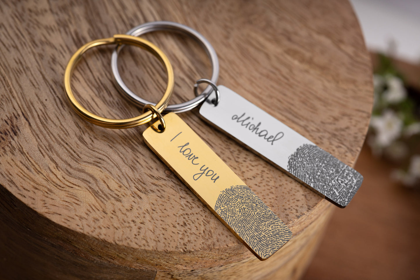 Actual Fingerprint Keyring, Memorial Grief Gift, Personalized Sympathy Keepsake Gift With Handwriting, Laser Engraved Custom Keychain, C.2