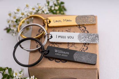 Custom Fingerprint Keychain - Personalized Thumbprint Keyring with Engraving - Memorial Gift for Him - Loss of Father or Mother Keepsake C.2