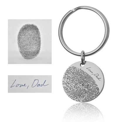 Engraved Fingerprint Keychain With Handwriting Or Custom Words, Loss Of Father, Grief Gift, Sympathy Gift, Comfort Gift, Memorial Gift, C.2