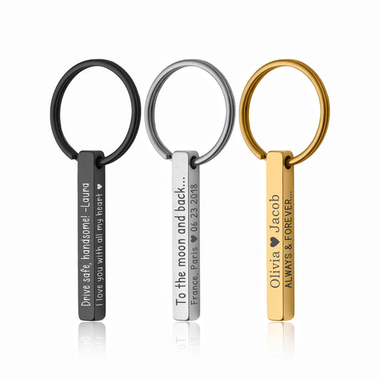 Custom Text 3D Bar Keychain, Personalized Name - Initials - Roman Numeral - Message Keyring, Anniversary or Birthday Gift For Her or Him C.2