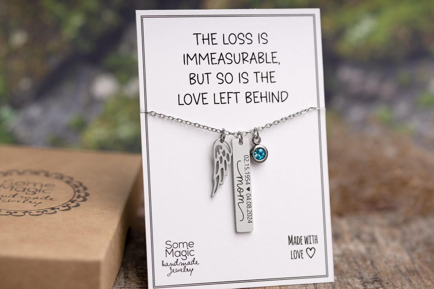 Personalized Monogram Necklaces Birthstone Pendant Mothers Unique Memorial Jewelry Bereavement Gift Loss of Loved One Wing Necklace, KP.6