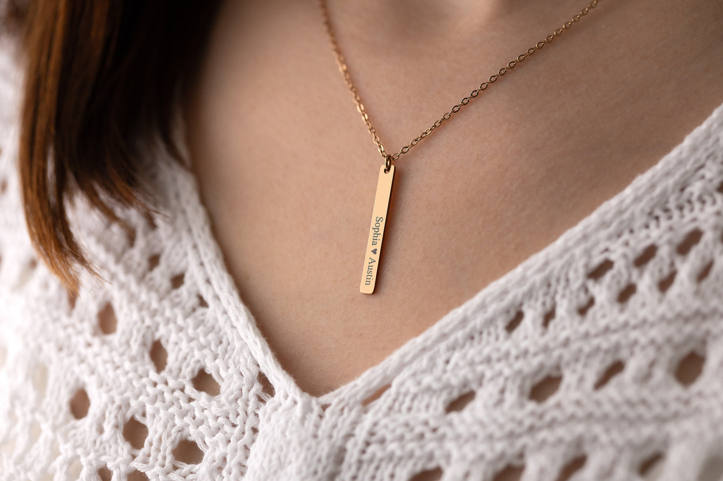 Multiple Charm Necklace with Engraved Heart and Vertical Bar Pendants for Her, Mom Jewelry With Kids Names, Personalized Gift For Mum, KP.2