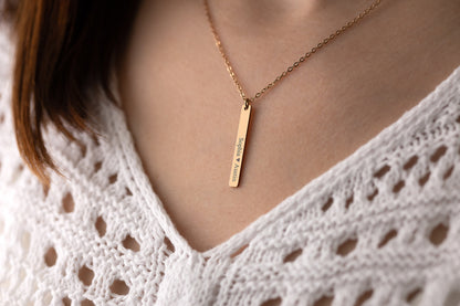 Multiple Charm Necklace with Engraved Heart and Vertical Bar Pendants for Her, Mom Jewelry With Kids Names, Personalized Gift For Mum, KP.2
