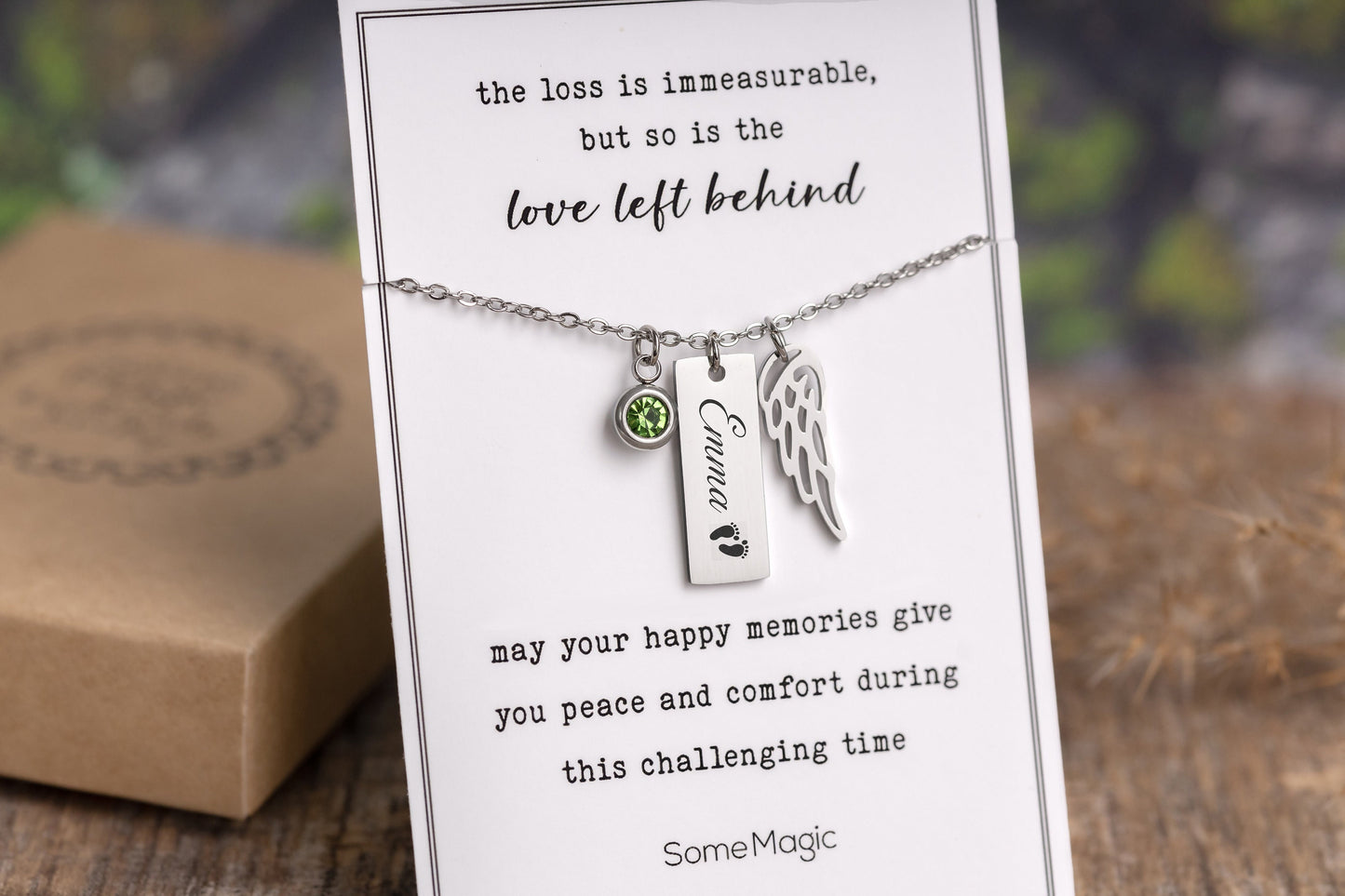 Sympathy Gift for Baby Loss - Memorial Necklace with Angel Wing & Birthstone - Miscarriage Gift - Loss of Baby or Child Loss Grief Gift KP.5