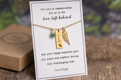 Sympathy Baby Loss Miscarriage Gift, Loss of Child Stillborn Memorial Necklace with Angel Wing and Birthstone Grief Keepsake Jewelry, KP.5