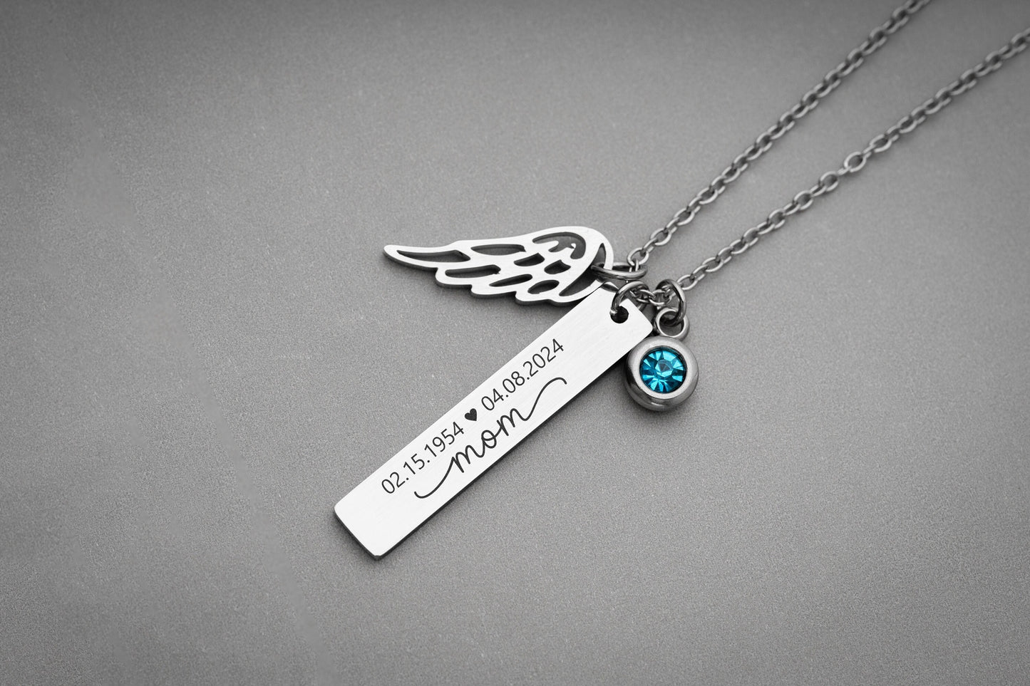 Loss of Mom Bereavement Gift Personalized Necklace with Wing and Birthstone Charm, Custom Memorial Jewelry, Sympathy Gift for Her, KP.6