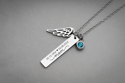 Loss of Mom Bereavement Gift Personalized Necklace with Wing and Birthstone Charm, Custom Memorial Jewelry, Sympathy Gift for Her, KP.6