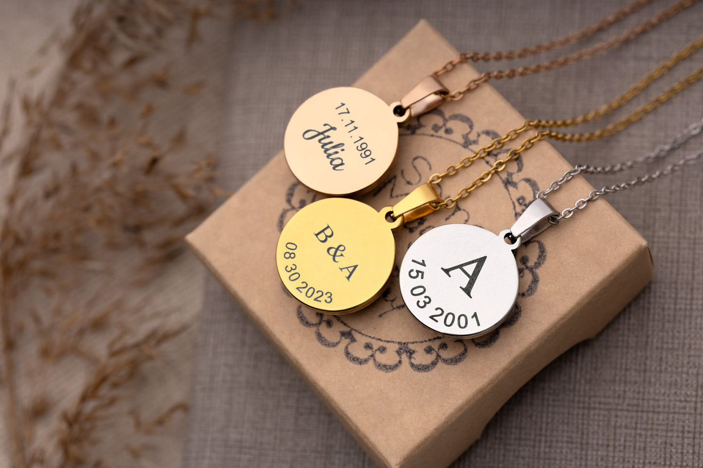 Custom Moon Phase Necklace for Women - Personalized Birthday or Anniversary Gift for Her - Engraved Date, Name, or Initial on the Back, KP.7