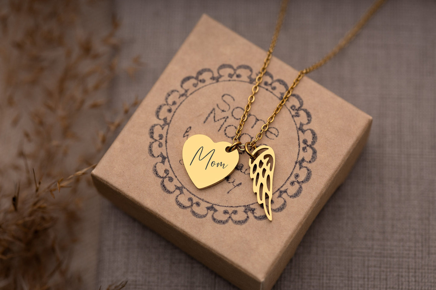Memorial Heart Necklace with Custom Text Angel Wing, Loss of Mother or Father Remembrance Gift, Personalized Grief or Bereavement Gift, KP.2