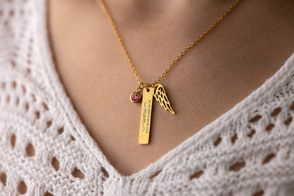 Loss of Mom Bereavement Gift Personalized Necklace with Wing and Birthstone Charm, Custom Memorial Jewelry, Sympathy Gift for Her, KP.6