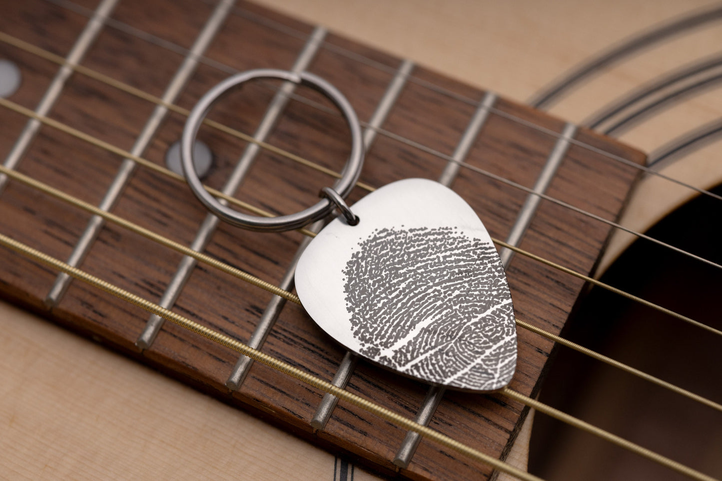 Fingerprint Guitar Pick Keychain Custom Keyring Personalized Memorial Keepsake Sympathy Grief Gift Real Thumbprint Engraved from Photo C.2