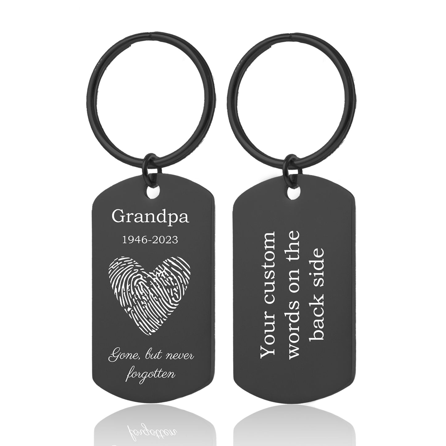 Memorial Keychain With Fingerprint And Name, Date, Custom Text, Personalized Grief Gift, Loss Of Father, Grandmother, Grandfather, C.2