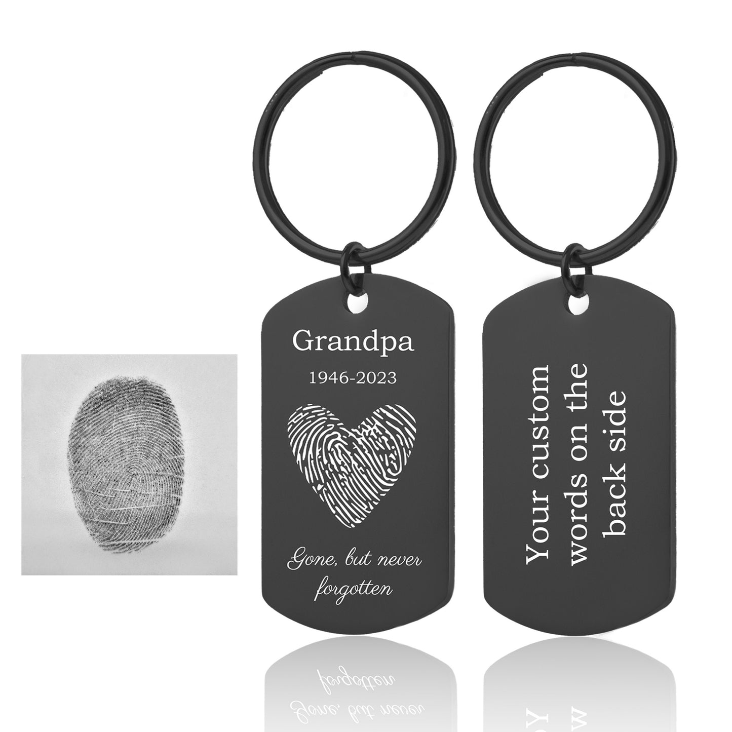 Memorial Keychain With Fingerprint And Name, Date, Custom Text, Personalized Grief Gift, Loss Of Father, Grandmother, Grandfather, C.2