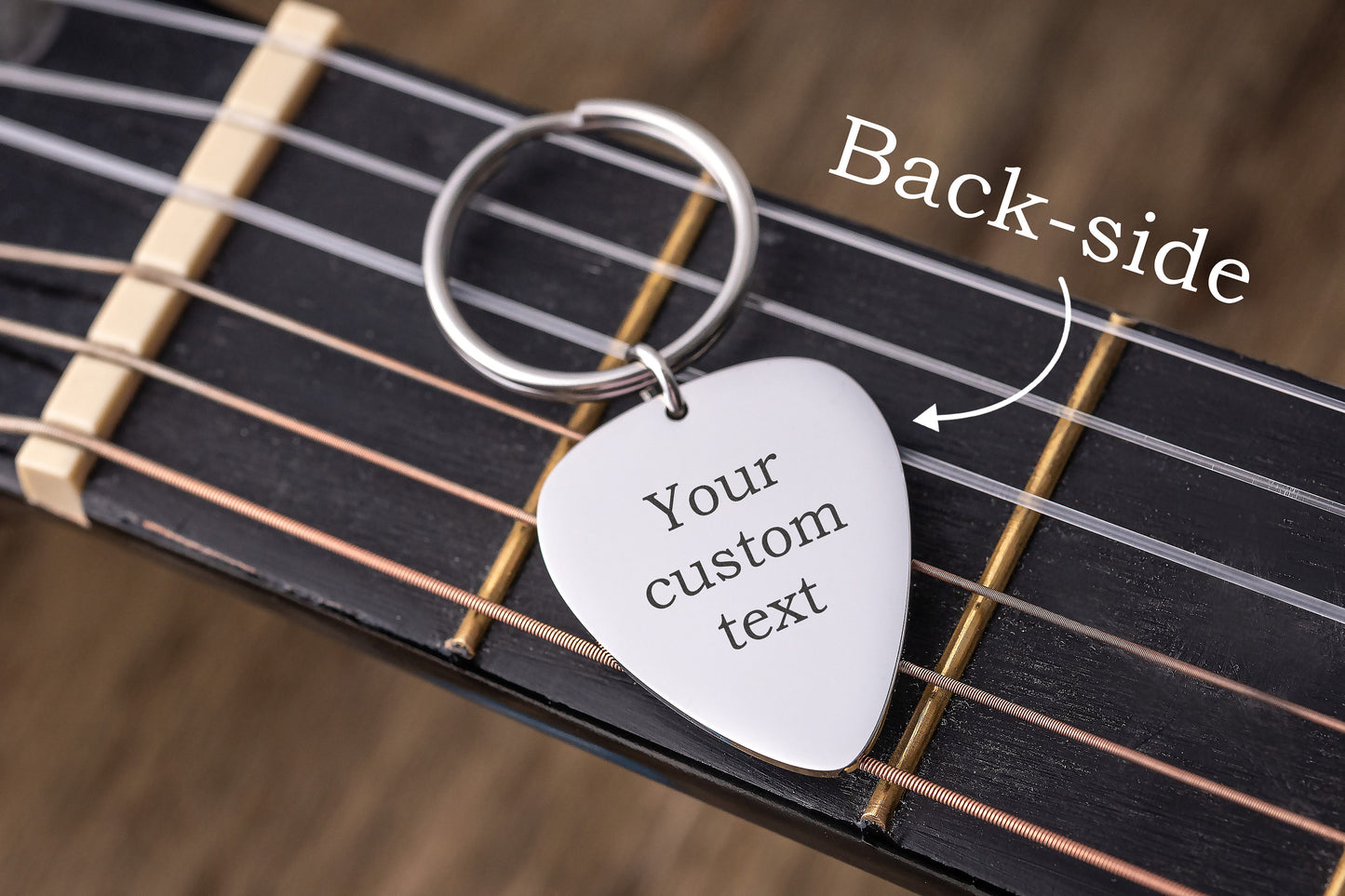 Black Guitar Pick Keychain with Actual Fingerprint, Engraved Custom Keyring, Memorial Gift, Loss Of Father, Guitarist Grief Keepsake, C.2