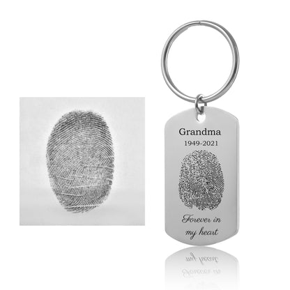Memorial Keychain With Fingerprint And Name, Date, Custom Text, Personalized Grief Gift, Loss Of Father, Grandmother, Grandfather, C.2