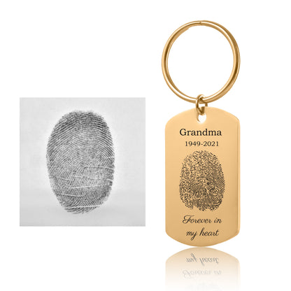 Memorial Keychain With Fingerprint And Name, Date, Custom Text, Personalized Grief Gift, Loss Of Father, Grandmother, Grandfather, C.2