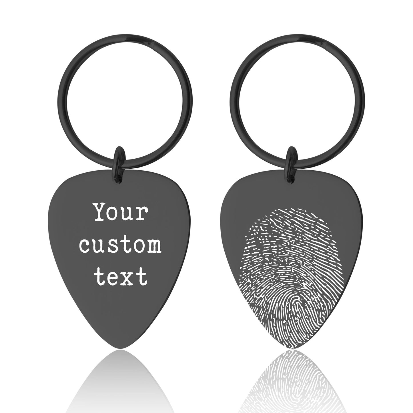 Actual Fingerprint Keychain, Guitar Pick Keychain, Engraved Custom Keyring, Memorial Gift, Loss of Father, Personalized Sympathy Gift, C.2
