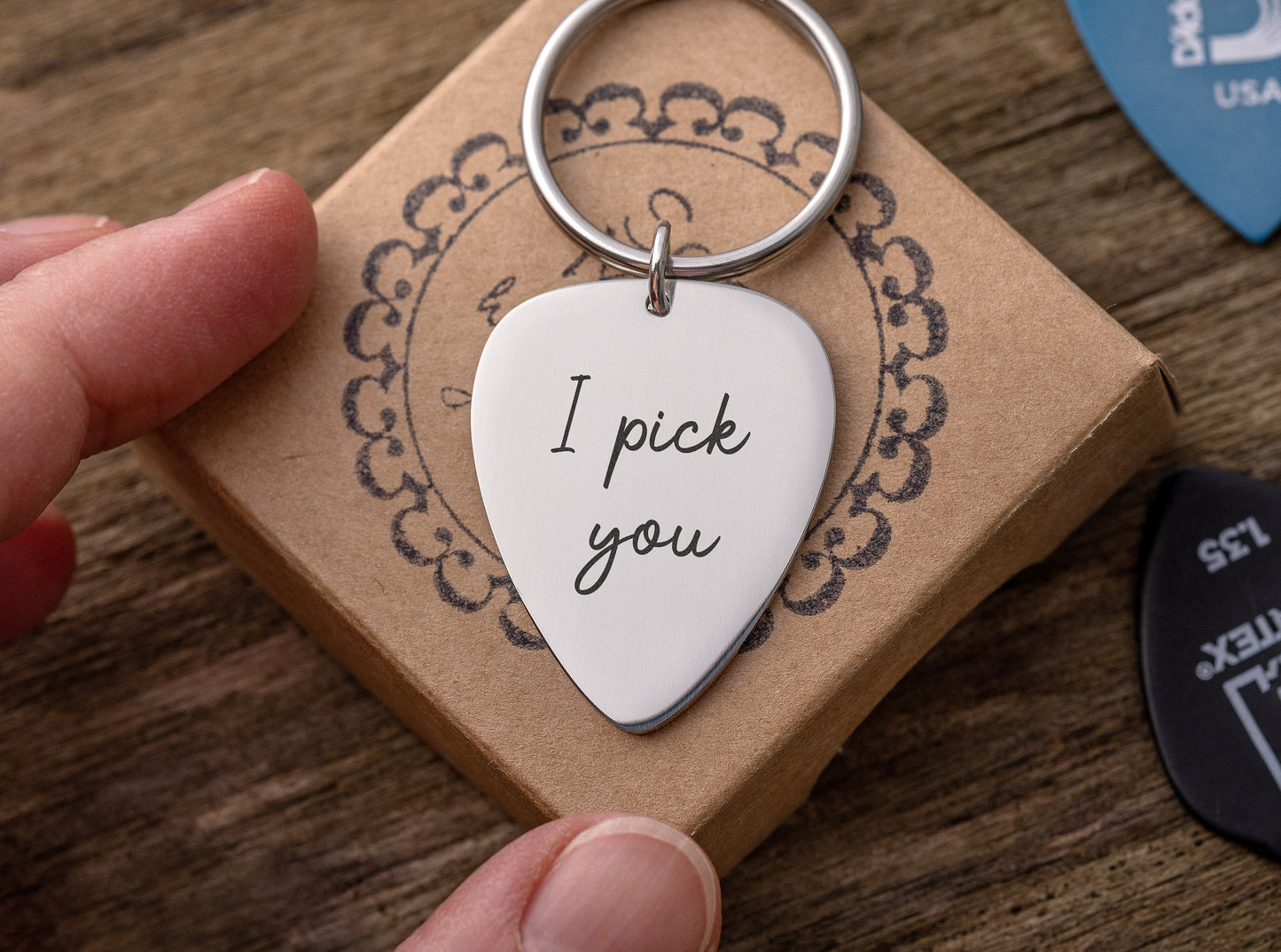 Personalized Guitar Pick Keychain With Custom Words, Gift For Guitarist, Musician, Music Lover, Bandmate, Boyfriend, Men, Band Member C.2