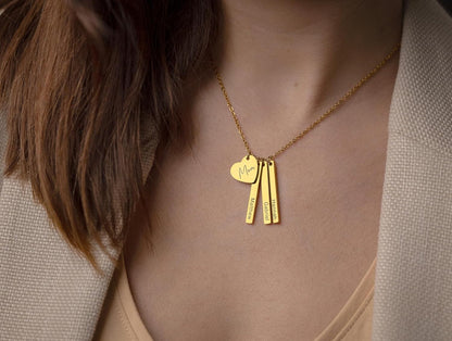 Mom Necklace With Kids Names, Personalized Gift For Her, Handmade Jewelry, Mothers Day Gifts For Mom, Heart Vertical Bar Necklace, KP.2