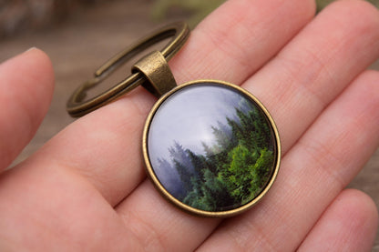 Forest Keychain, Hiking Gift, Nature Keyring, Trip Gift, Keychain With Trees, Gift For Men, Boyfriend Gift, Husband Gift, Gift For Him, C.1