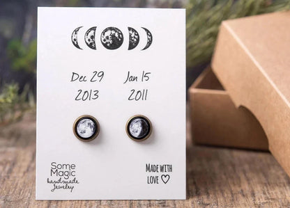 Custom Moon Phase Earrings, Birthday Gift for Women, Girlfriend Gift, Custom Birth Moon, Personalized Jewelry Gift, Moon Studs, AU.1