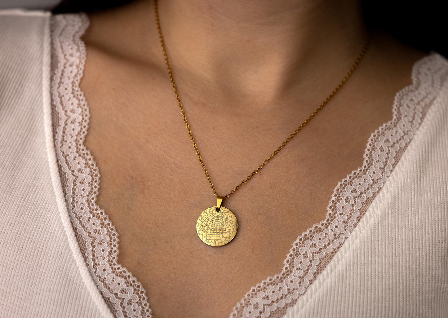 Personalized Star Map Necklace - Custom Night Sky Constellation Pendant by Date & Location - Celestial Anniversary or Birthday Gift, KP.4