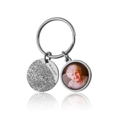 Memorial Keychain With Photo And Actual Fingerprint, Loss Of Father, Loss Of Dad, Custom  Keyring, Personalized Remembrance Gift, C.1