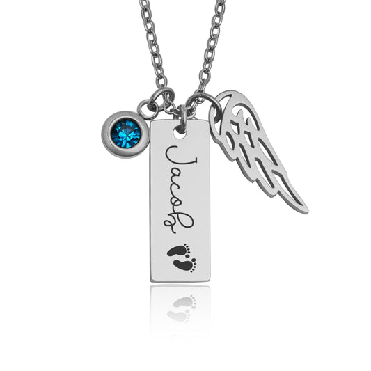 Sympathy Gift For Baby Loss, Memorial Necklace With Angel Wing And Birthstone, Loss Of Baby, Grief Gift, Miscarriage Loss Of Child, KP.5