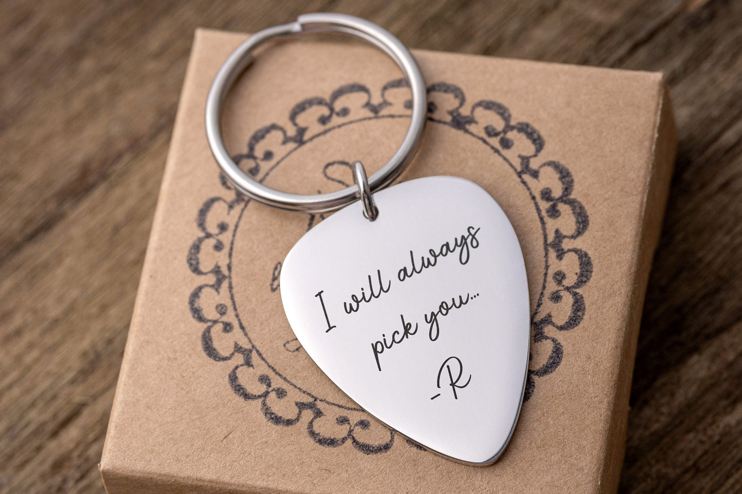 Personalized Guitar Pick Keychain With Custom Words, Gift For Guitarist, Musician, Music Lover, Bandmate, Boyfriend, Men, Band Member C.2