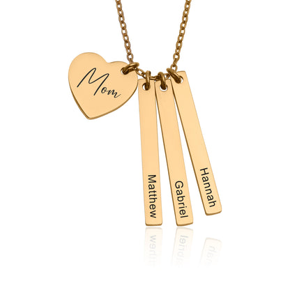 Mom Necklace With Kids Names, Personalized Gift For Her, Handmade Jewelry, Mothers Day Gifts For Mom, Heart Vertical Bar Necklace, KP.2