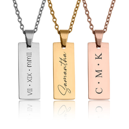 Custom Engraved Bar Necklace - Personalized Vertical Name Pendant, Jewelry Gift for Her, Dainty Necklace for Women, Anniversary Gift, KP.2