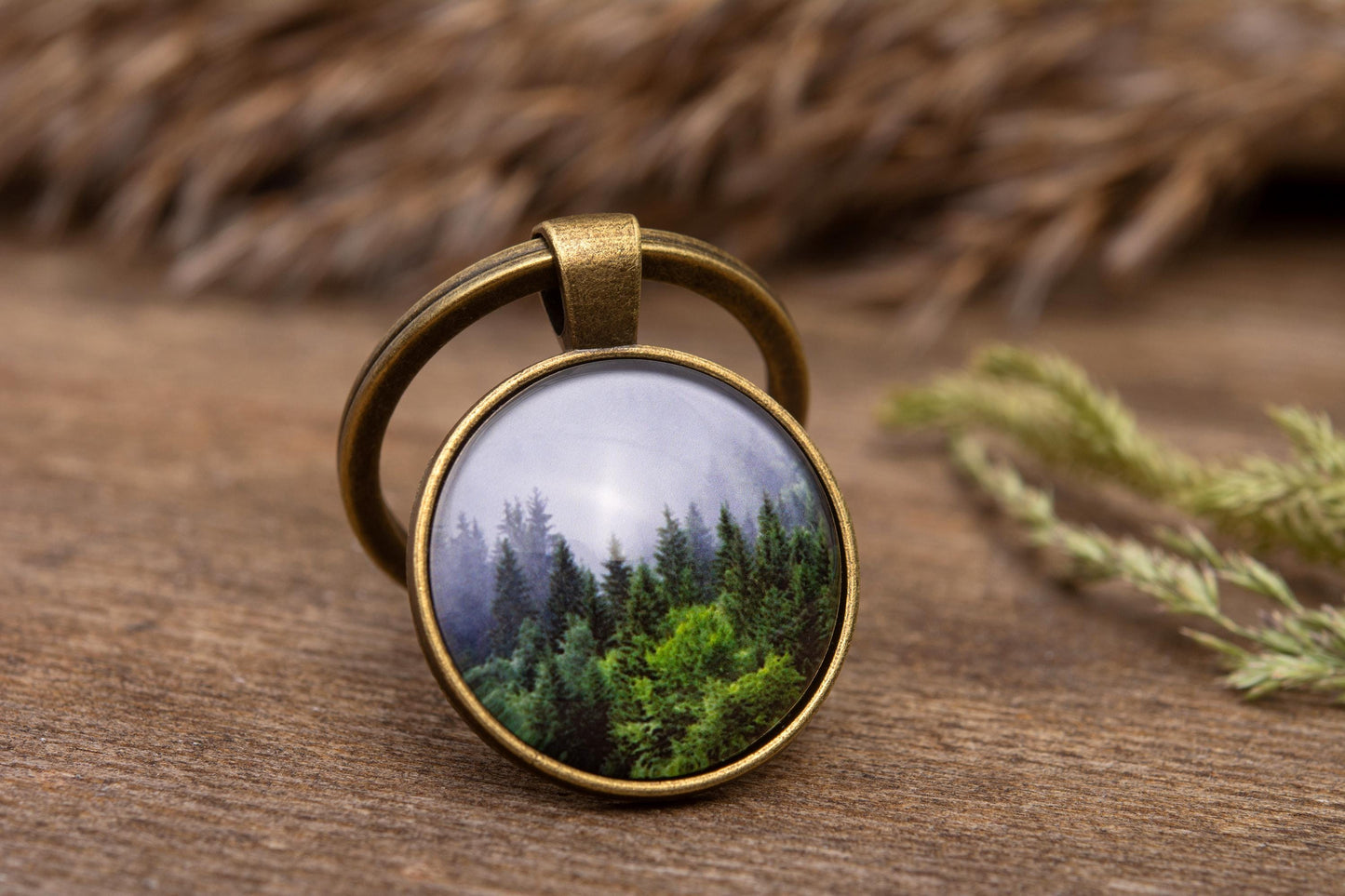 Forest Keychain, Hiking Gift, Nature Keyring, Trip Gift, Keychain With Trees, Gift For Men, Boyfriend Gift, Husband Gift, Gift For Him, C.1