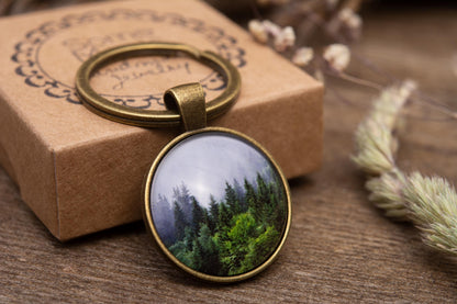 Forest Keychain, Hiking Gift, Nature Keyring, Trip Gift, Keychain With Trees, Gift For Men, Boyfriend Gift, Husband Gift, Gift For Him, C.1