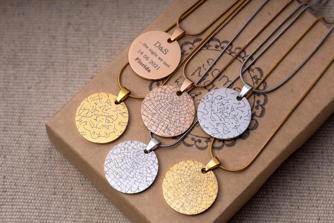 Custom Star Map by Date Necklace, Personalized Engraved Star Map Pendant, Birthday Gift for Women, Gift for Wife, Gold Anniversary Gift RP.2