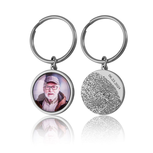 Fingerprint Memorial Keychain With Photo, Loss Of Father, Loss Of Dad, Custom Engraved Keyring, Personalized Remembrance Sympathy Gift, C.1