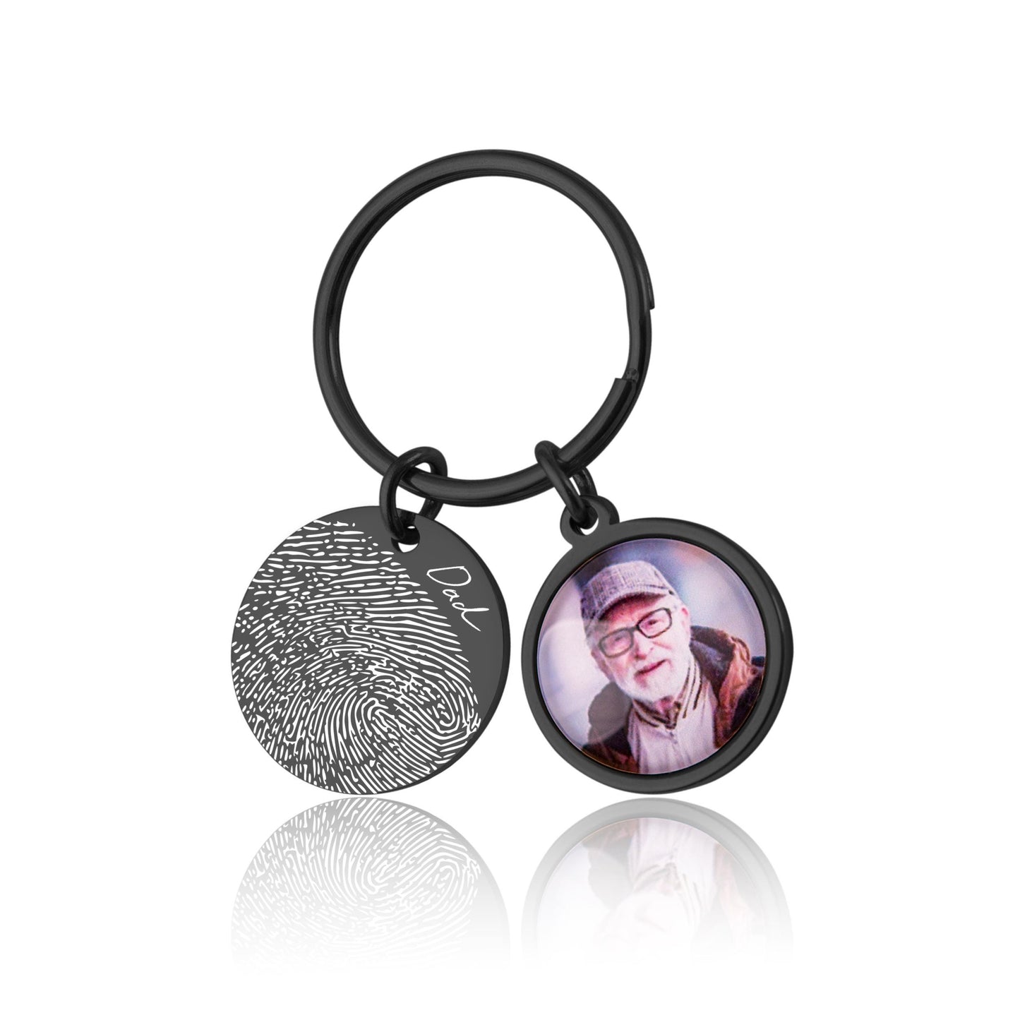 Memorial Keychain with Fingerprint & Person Photo, Custom Engraved Keyring, Personalized Remembrance Gift, Loss of Father, Loss of Dad, C.1