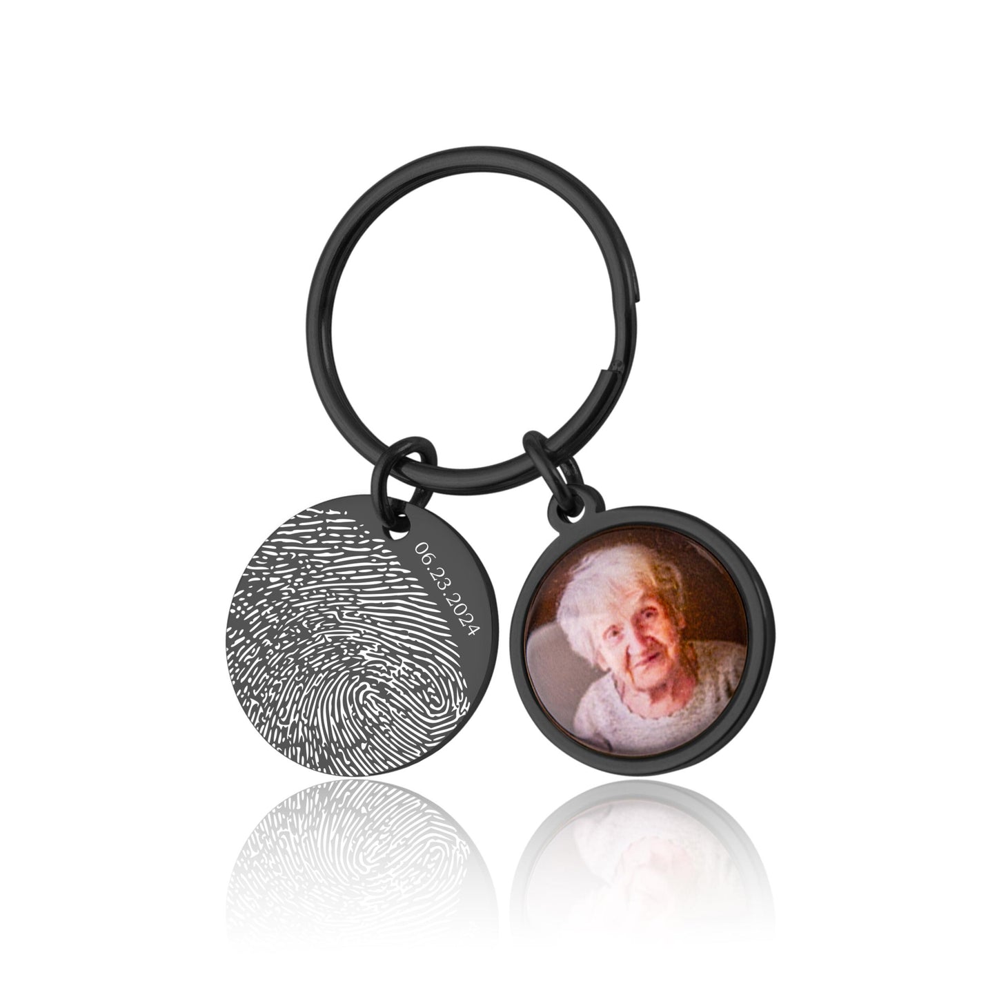 Memorial Keychain with Fingerprint & Person Photo, Custom Engraved Keyring, Personalized Remembrance Gift, Loss of Father, Loss of Dad, C.1