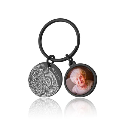 Memorial Keychain with Fingerprint & Person Photo, Custom Engraved Keyring, Personalized Remembrance Gift, Loss of Father, Loss of Dad, C.1