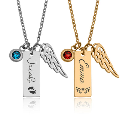 Memorial Keepsake Necklace With Birthstone And Angel Wing, Sympathy Gift For Baby Loss, Grief Gift, Miscarriage Of Child Keepsake, KP.5