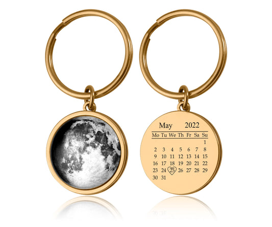 Custom Birth Moon Phase By Date Keychain With Calendar On The Back Side, Personalized Anniversary Gift For Her, Birthday Gift For Women, C.1