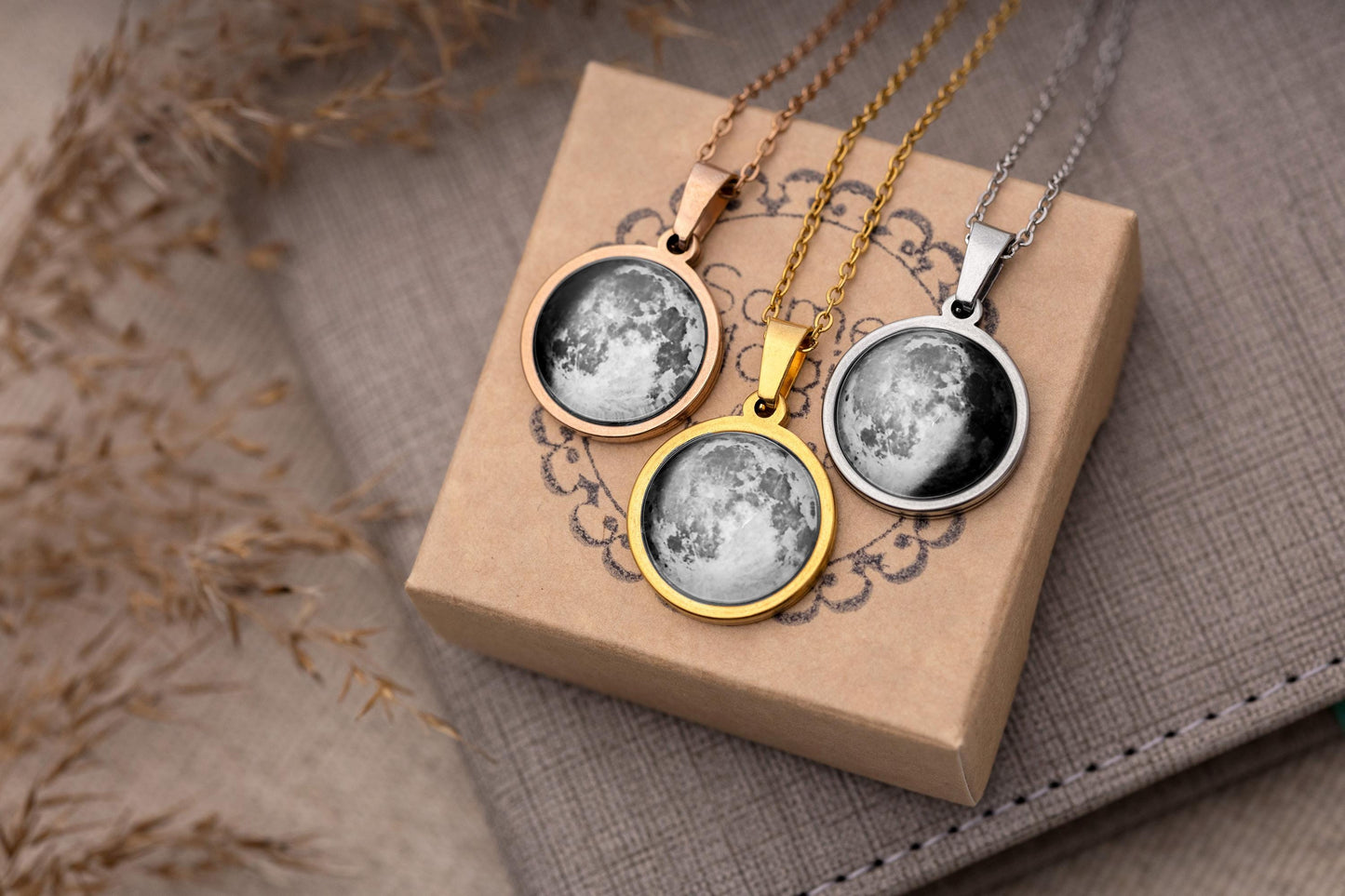 Custom Moon Phase Necklace with Name or Initial Engraved on the Back, Personalized Birthday Gift for Women, Anniversary Gift for Her, KP.7