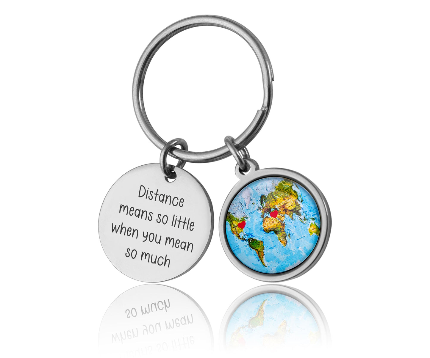 Long Distance Relationship Gift for Boyfriend or Girlfriend - Personalized Map Keychain with Hearts in Custom Locations & Engraved Text, C.1