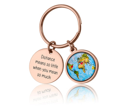 Long Distance Relationship Gift for Boyfriend or Girlfriend - Personalized Map Keychain with Hearts in Custom Locations & Engraved Text, C.1