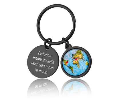 Long Distance Relationship Gift for Boyfriend or Girlfriend - Personalized Map Keychain with Hearts in Custom Locations & Engraved Text, C.1