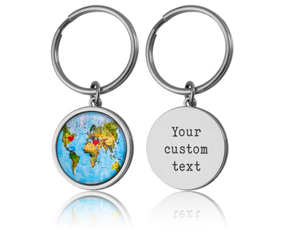 Custom Map Keychain with Hearts in Chosen Locations or Places  Personalized Long Distance Relationship Gift for Boyfriend, Girlfriend, C.1