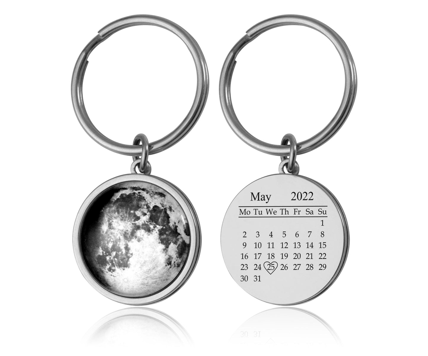Custom Birth Moon Phase By Date Keychain With Calendar On The Back Side, Personalized Anniversary Gift For Her, Birthday Gift For Women, C.1